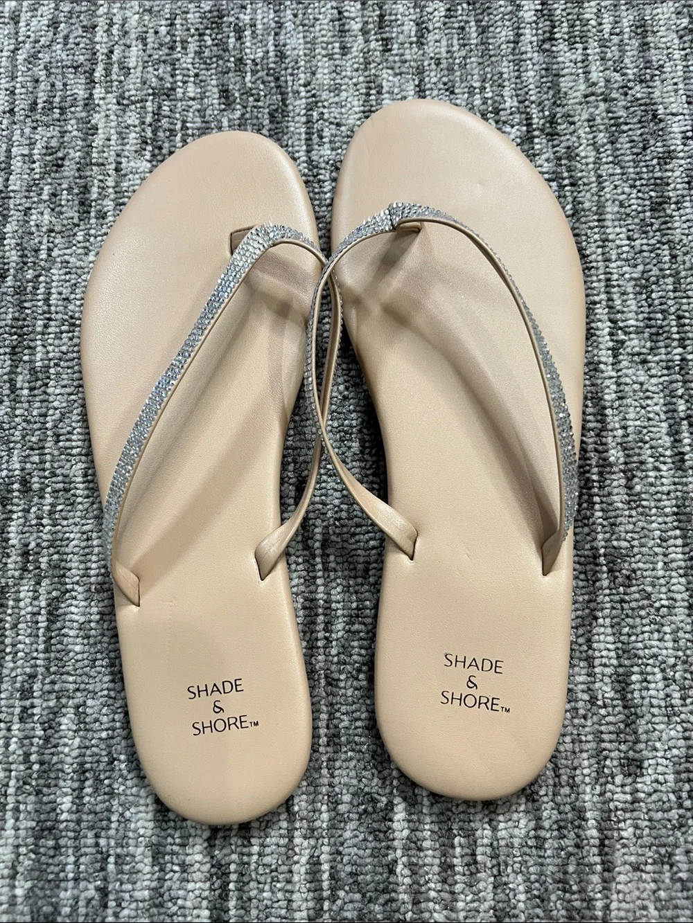 Shade & Shore Beige Rhinestone Thong Sandals Size 10